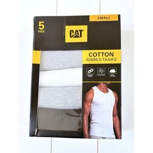 Caterpillar CAT Cotton Ribbed Tank Tops 5 Pack White/Gray Mens Size S Undershirt